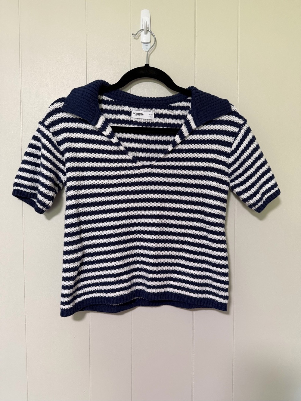 Sonoma Navy and White Striped Knit Polo Sweater - Kids